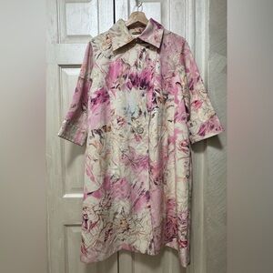 Marina Rinaldi Size 21 Floral Viscose/Cotton Blend Duster 3/4 Sleeve Coat Lined